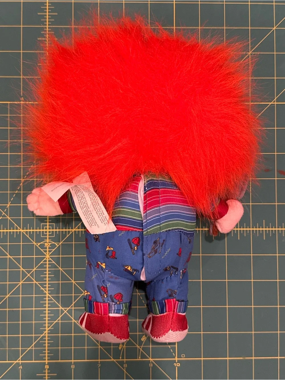 Orange-Haired Plush Doll with Blue Overalls - Chucky Style